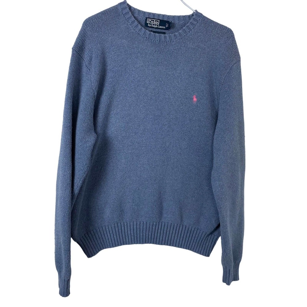 Vintage 90s Polo Ralph Lauren Knit Crewneck Sweater XL Blue Vtg Blue Tag Pima